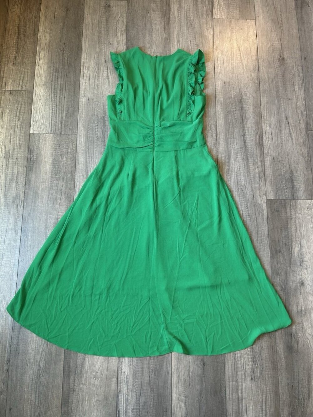 Maggy London Dress Sz 10 Green Chantilly Hi Lo Midi Spring Wedding Guest Ruffle - Picture 6 of 15